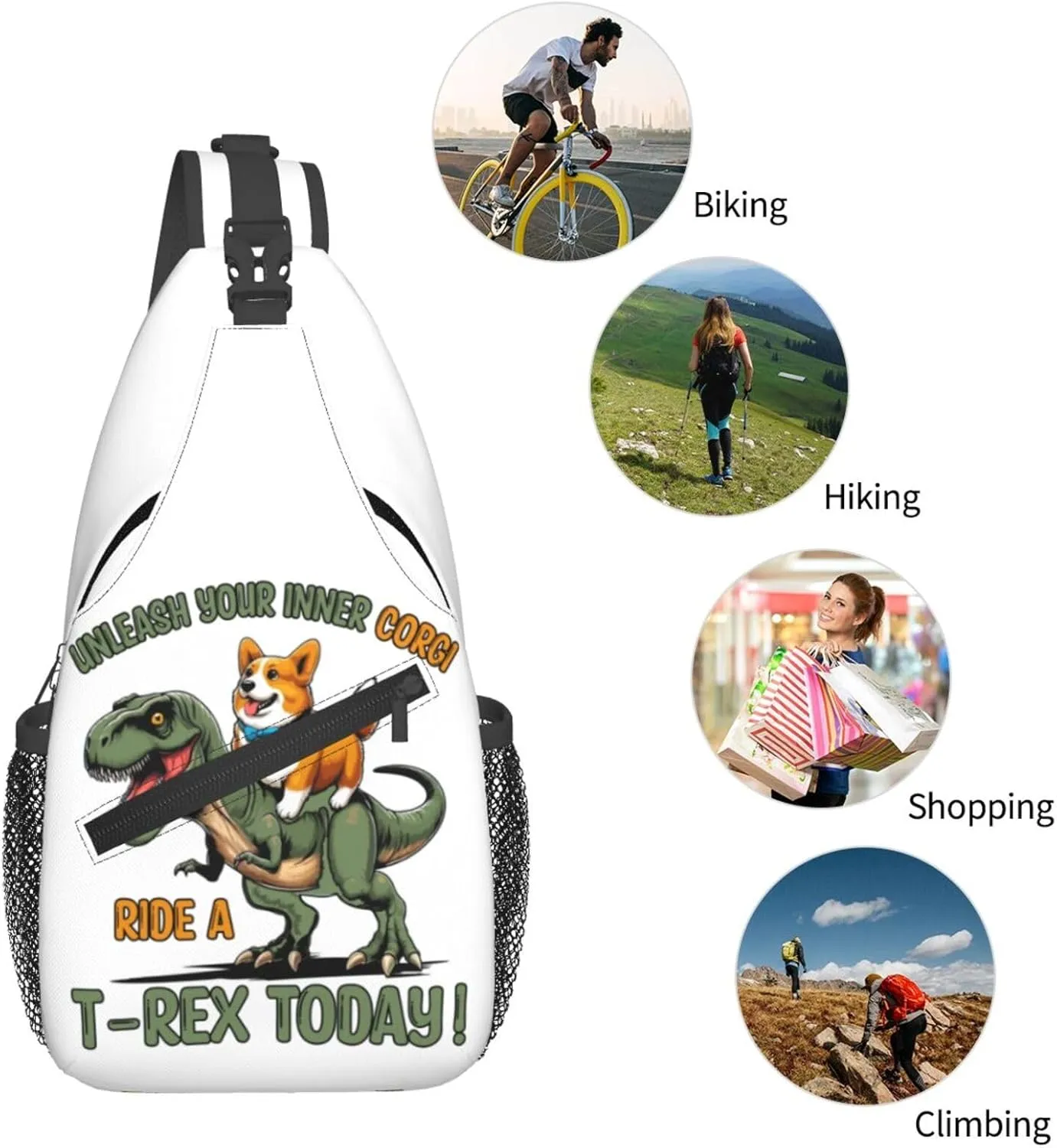 Cute Corgi Crossbody Sling Backpack Sling Bag Adjustable Chest Shoulder Daypack For Women Men