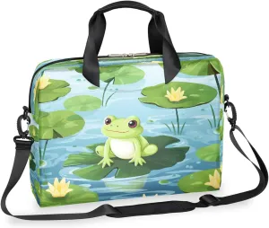 Cute Frog Animal Lotus Leaves Laptop Bag Carrying Case 15.6 Inch Laptop Briefcase Messenger Shoulder Bag for Tablet Computer Bag for Travle Business Men Women