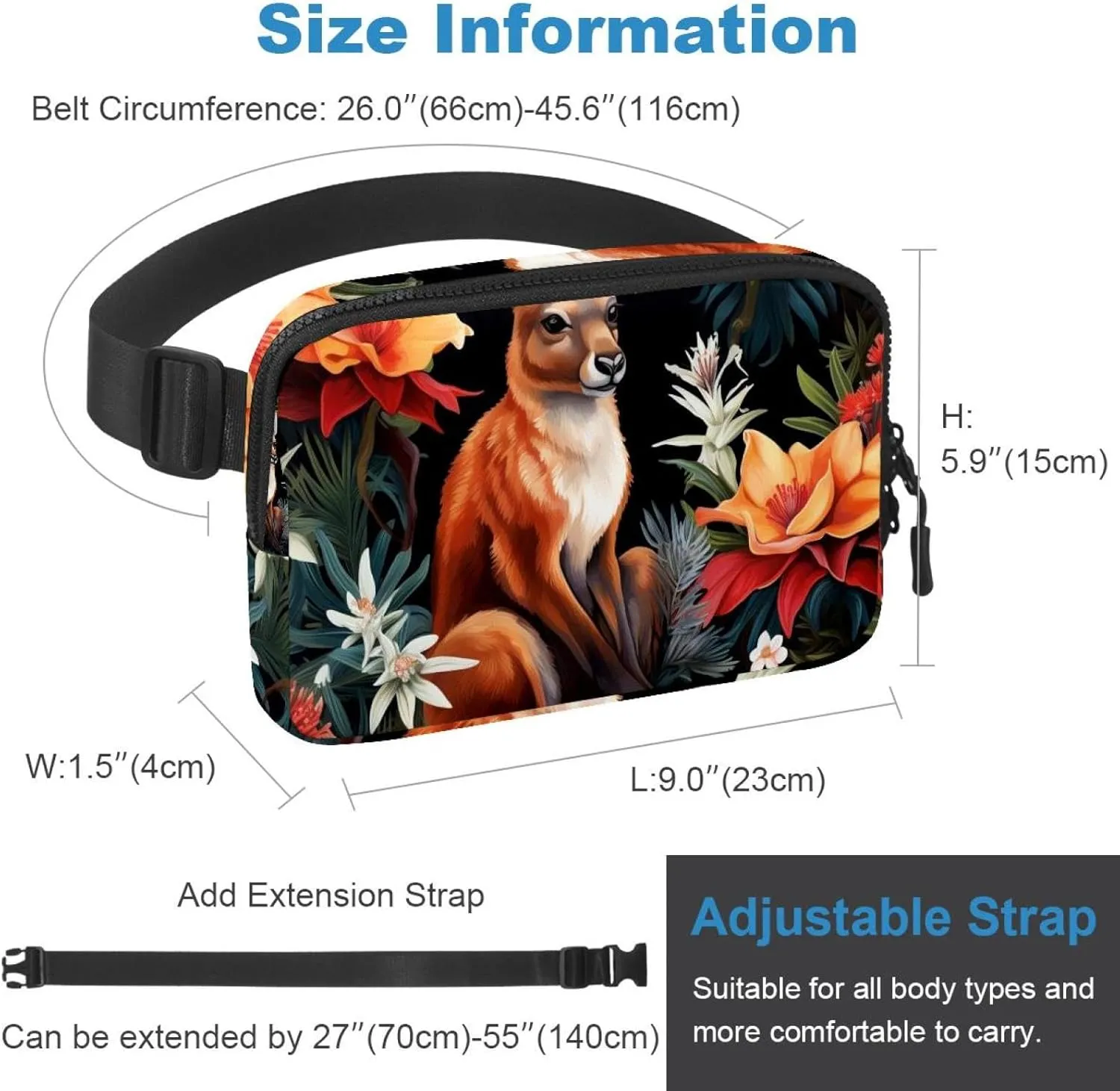 Cute Kangaroo-1663 Crossbody Fanny Pack for Men&Women,Belt Bag for Travel Casual Walking Running Hiking Cycling