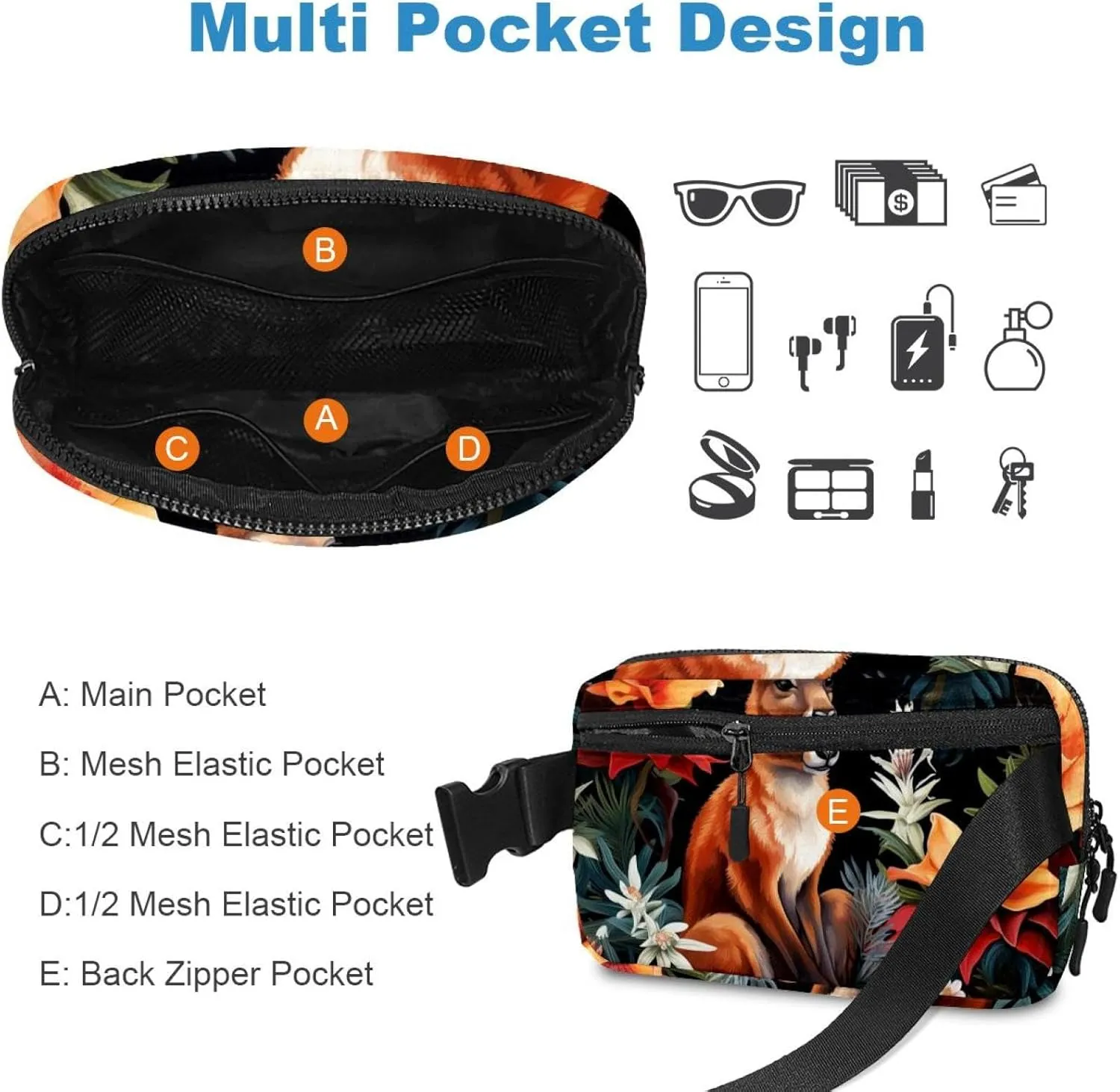 Cute Kangaroo-1663 Crossbody Fanny Pack for Men&Women,Belt Bag for Travel Casual Walking Running Hiking Cycling