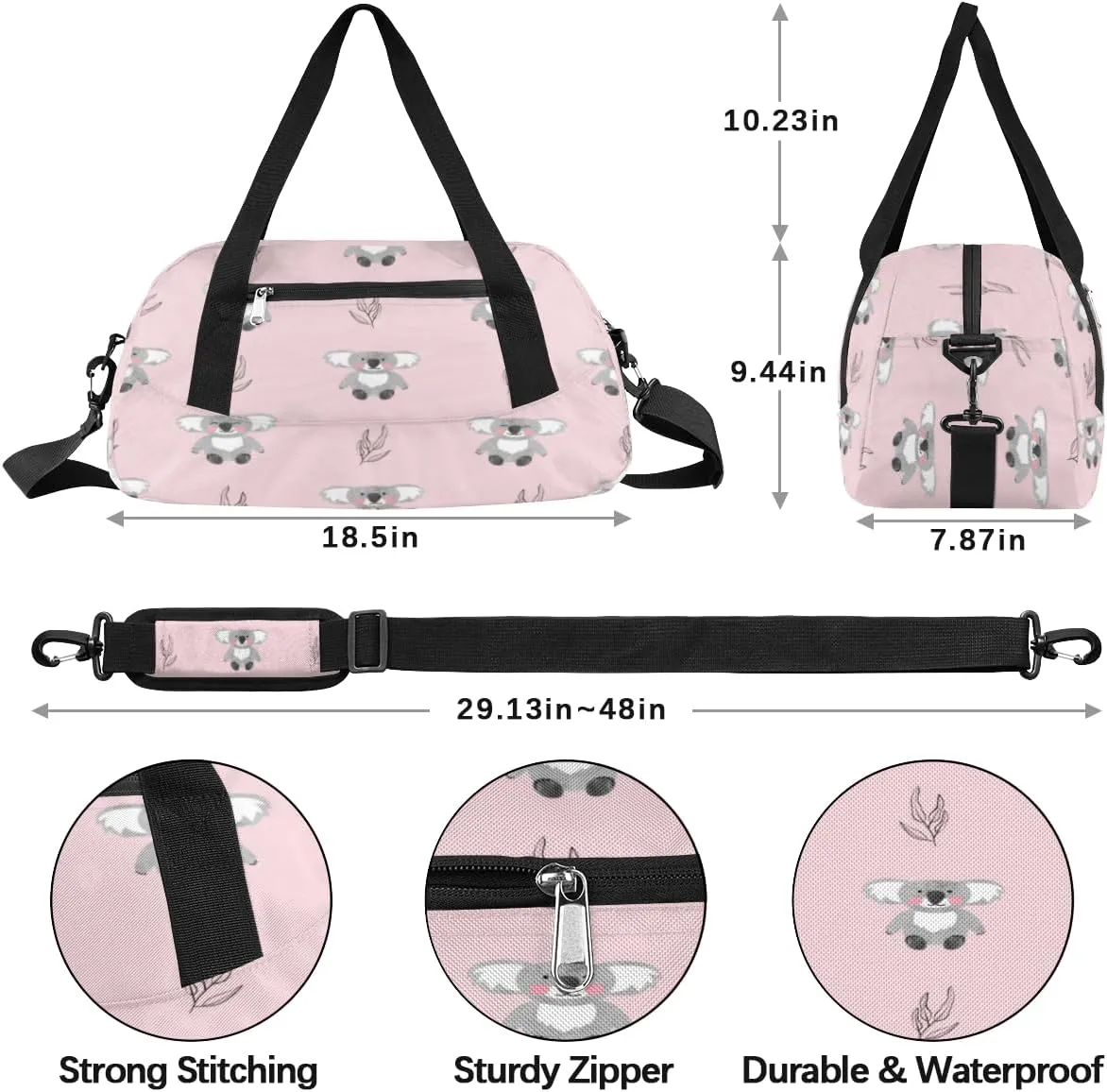 Cute Koala Gym Bag, Duffle Bag, Weekender Bag, Duffel Bag, Overnight Bag, Travel Duffel Bag, Dance Bag, Tote Bag, Beach Bag, Pool Bag, Gym Duffle Bag, Carry on Bag