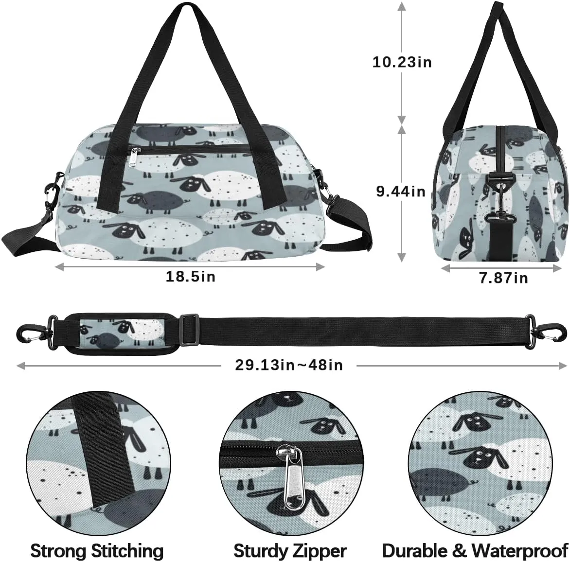 Cute Lamb Gym Bag, Duffle Bag, Weekender Bag, Duffel Bag, Overnight Bag, Travel Duffel Bag, Dance Bag, Tote Bag, Beach Bag, Pool Bag, Gym Duffle Bag, Carry on Bag