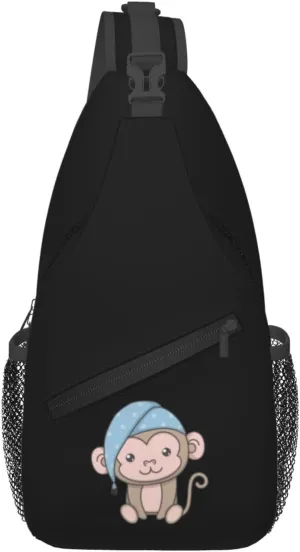 Cute Monkey Wearing A Hat Crossbody Bags For Women Men Chest Backpack Gym Shoulder Bag Travel Outdoor Sports Casual Crossbody Bags