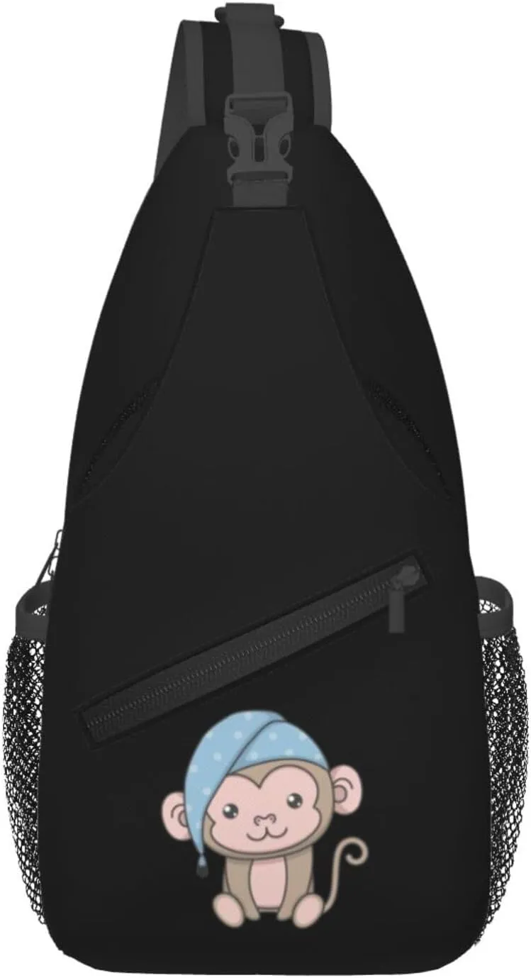 Cute Monkey Wearing A Hat Crossbody Bags For Women Men Chest Backpack Gym Shoulder Bag Travel Outdoor Sports Casual Crossbody Bags