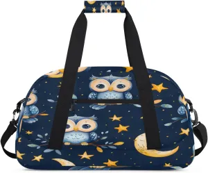 Cute Owl Gym Duffel Bag for Men Women Stars Moon Sports Tote Bag with Adjustable Shoulder Strap for Dance Gymnastics Traveling Outdoor Camping Overnight Stay
