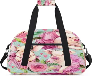 Cute Pig Gym Duffel Bag for Men Women Ballet Rose Sports Tote Bag with Adjustable Shoulder Strap for Dance Gymnastics Traveling Outdoor Camping Overnight Stay