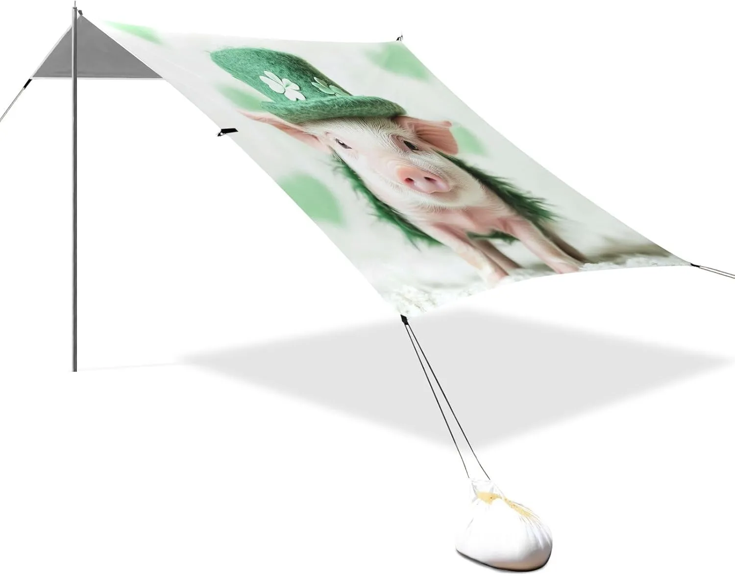 Cute Piglet Love Green Canopy Beach Tent 9.2 × 10.5 FT Outdoor Patio Shade Cute Print Windproof Camping Sun Shelter Custom with Poles Sandbags Easy