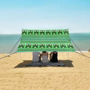 Cute Pixel Frog Seamless Pattern Beach Canopy Tent Anti-UV & Wind Resistant, Camping Sun Shelter Easy Setup Portable,Outdoor Shade Tents with Sandbags,Sand Shovels,Ground Pegs & Stability Poles