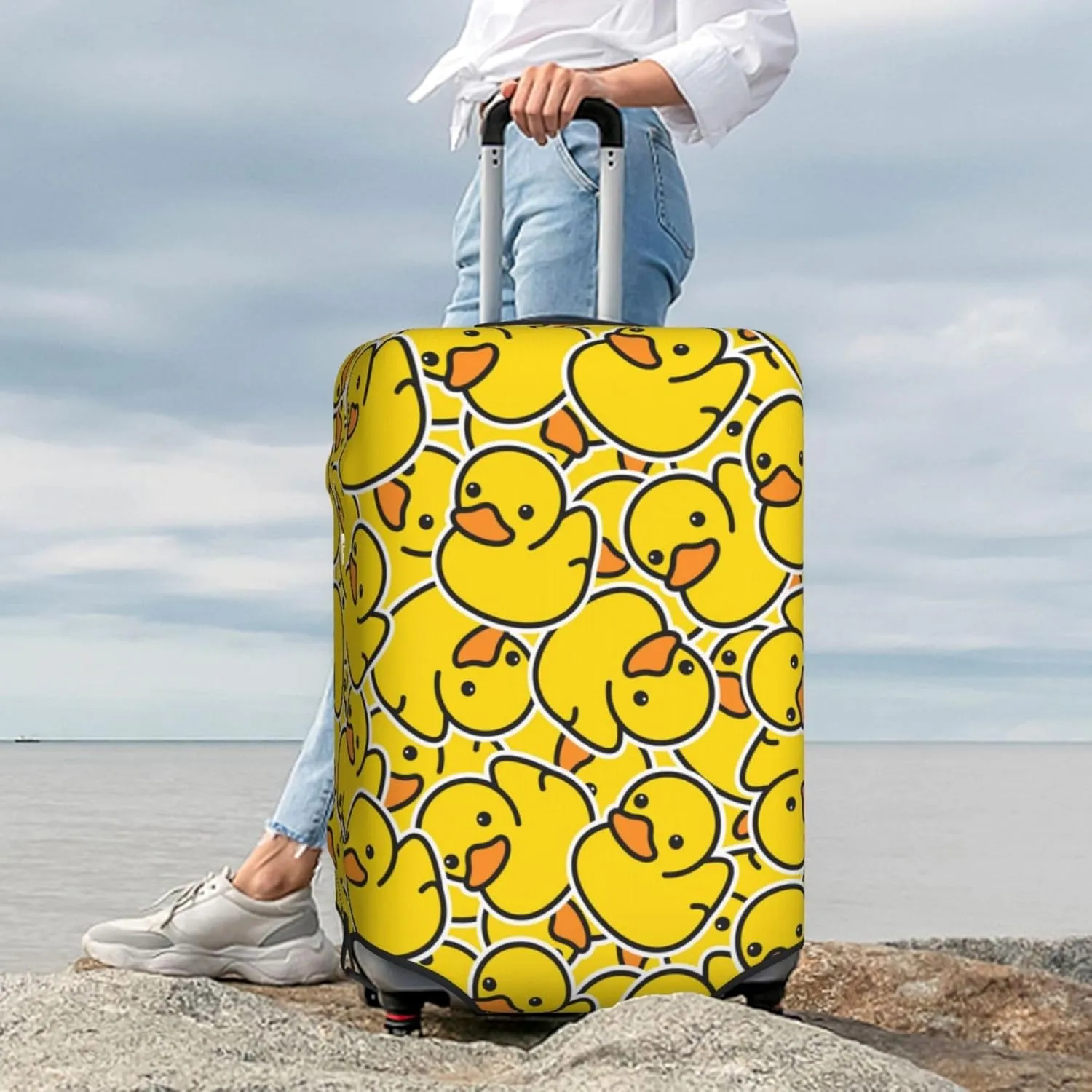 Cute Rubber Ducks Luggage Suitcase Covers Elastic Washable Yellow Cartoon Ducky Luggage Protector Travel Suitcase Protective Cover For Kid And Adult, S (Fit 18-21 Inch Luggage)