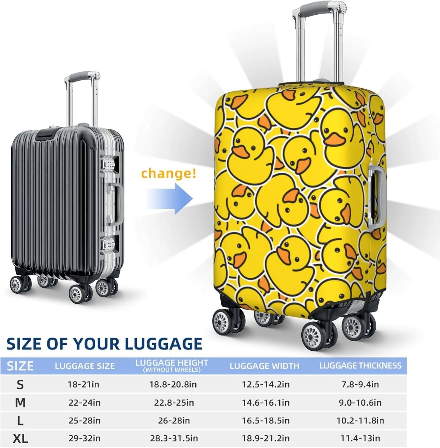 Cute Rubber Ducks Luggage Suitcase Covers Elastic Washable Yellow Cartoon Ducky Luggage Protector Travel Suitcase Protective Cover For Kid And Adult, S (Fit 18-21 Inch Luggage)