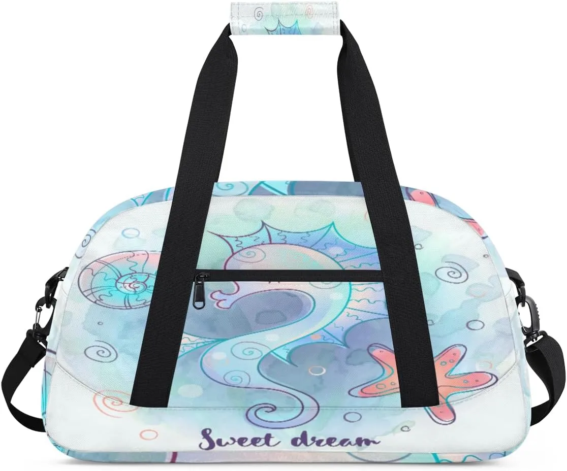 Cute Seahorse Gym Duffel Bag for Men Women Seahorse Sports Tote Bag with Adjustable Shoulder Strap for Dance Gymnastics Traveling Outdoor Camping Overnight Stay