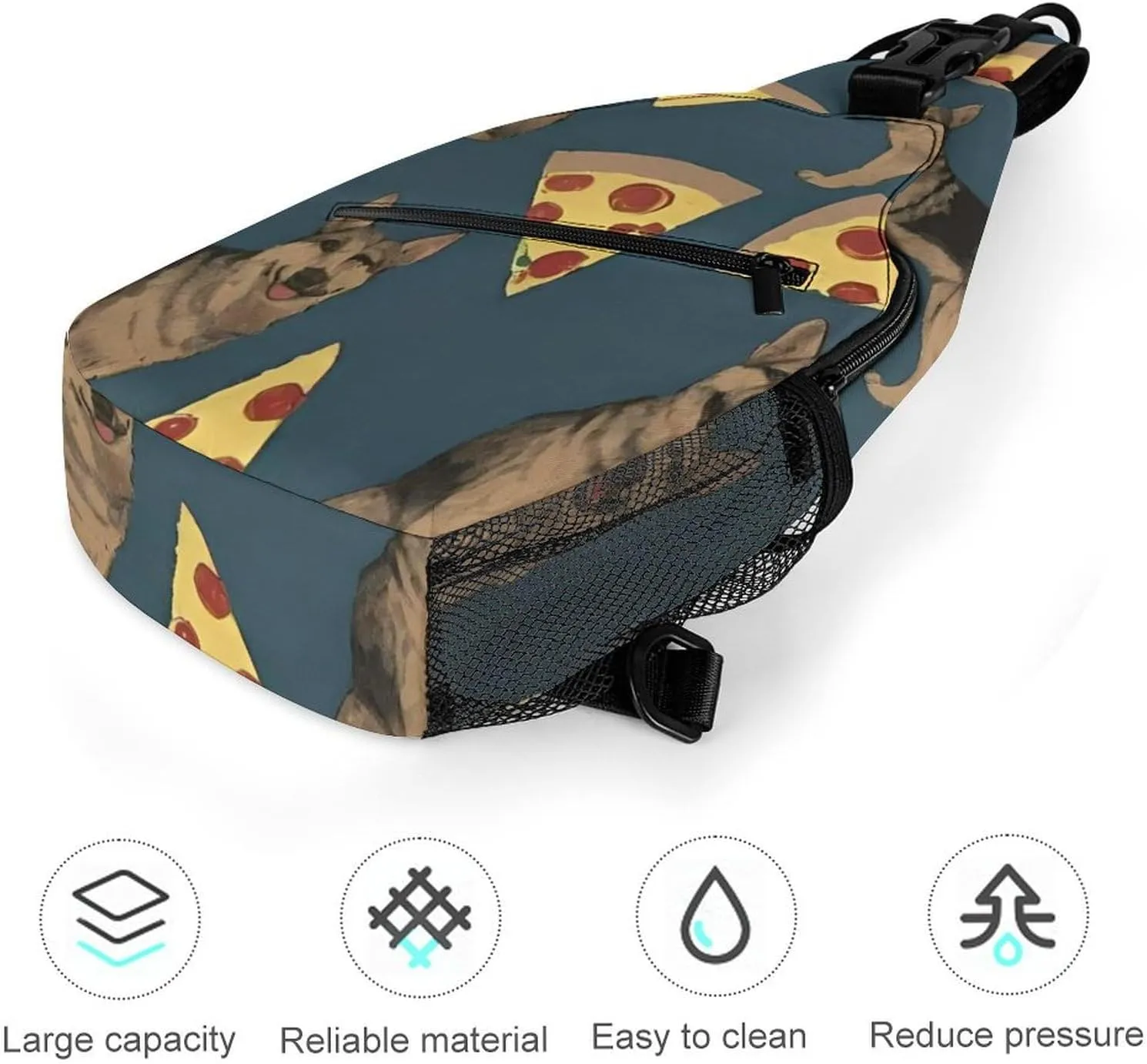 Cute Sling Bag Backpack, Backpacking, German Shepherd Dog Pizza Art Crossbody Rucksack, Camera Case, Gym Crossbody Sack Satchel Outdoor Hiking Bag for Men Women