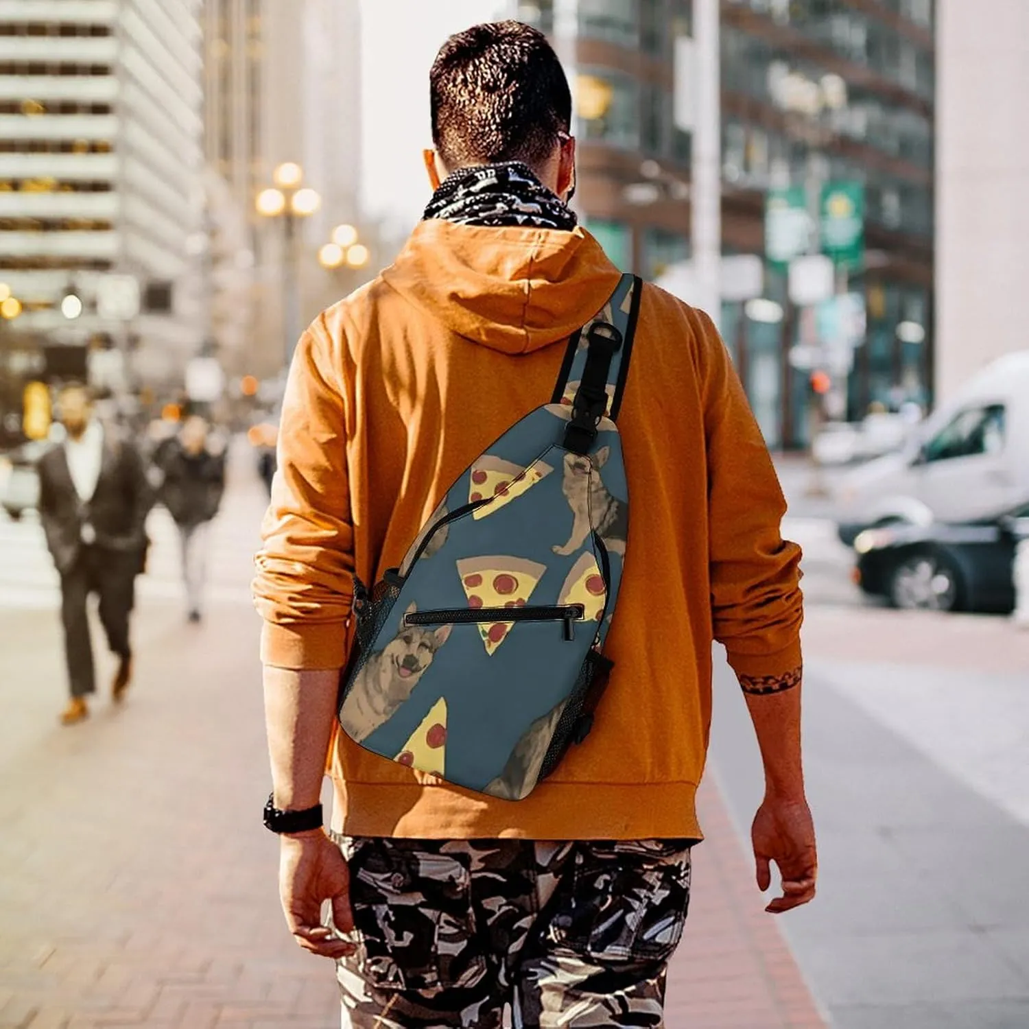 Cute Sling Bag Backpack, Backpacking, German Shepherd Dog Pizza Art Crossbody Rucksack, Camera Case, Gym Crossbody Sack Satchel Outdoor Hiking Bag for Men Women
