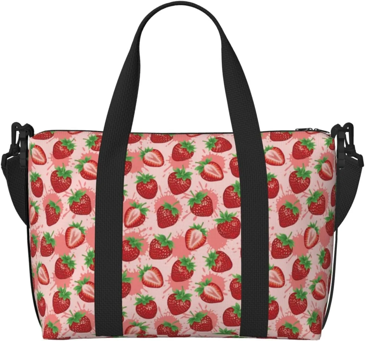 Cute Strawberry Juice Large Laptop Tote Travel Work Bag For Women Men Gym Beach Bag For Women Crossbody Carry On Shoulder Bag With Compartments Zipper,Overnight Weekender Bags