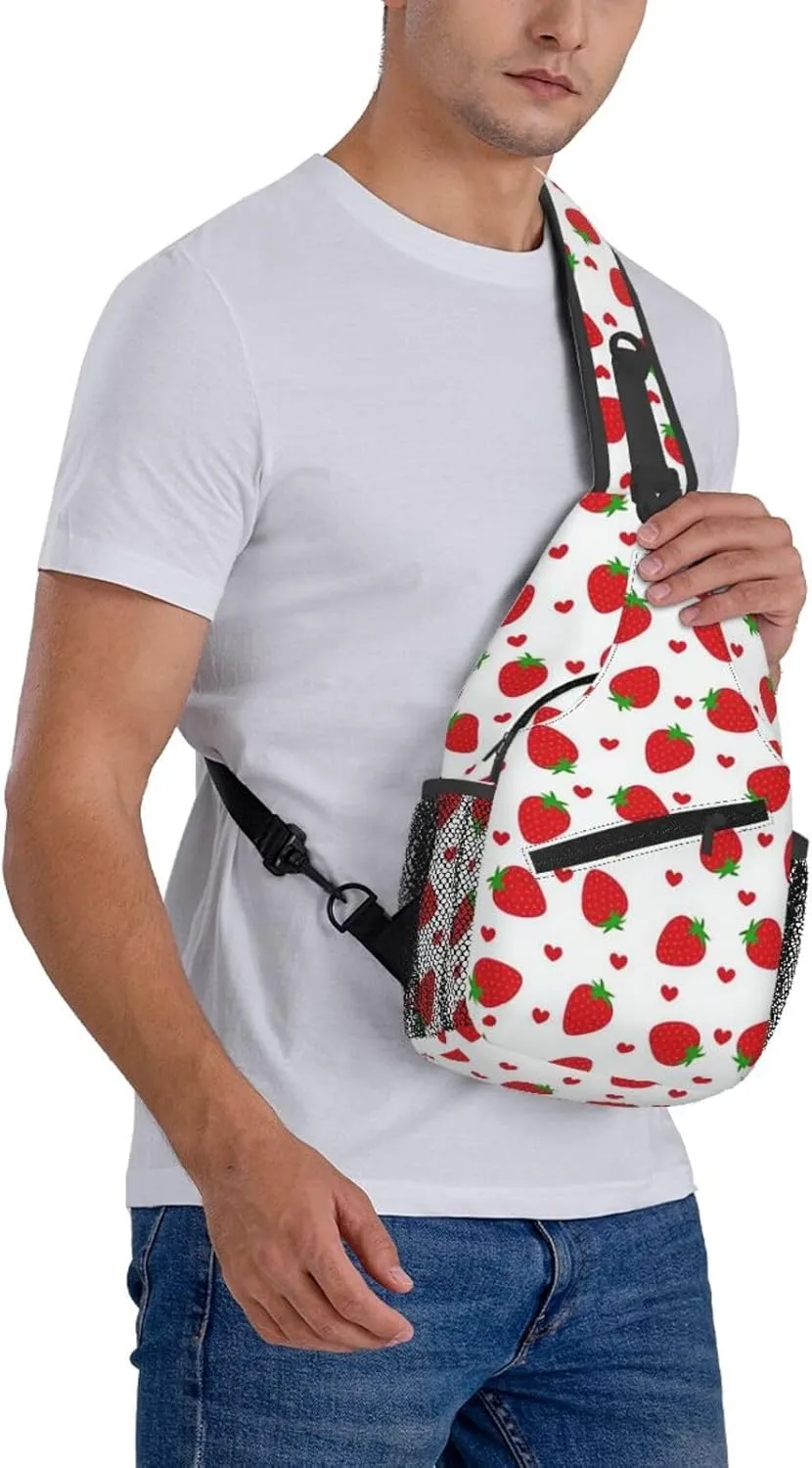 Cute Strawberry Print Sling Bags Crossbody Daypack Hiking Shoulder Strawberry Backpack for Women Men Travel Bag
