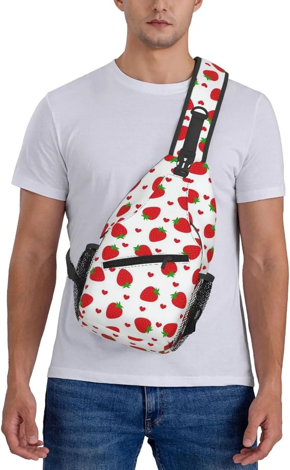 Cute Strawberry Print Sling Bags Crossbody Daypack Hiking Shoulder Strawberry Backpack for Women Men Travel Bag