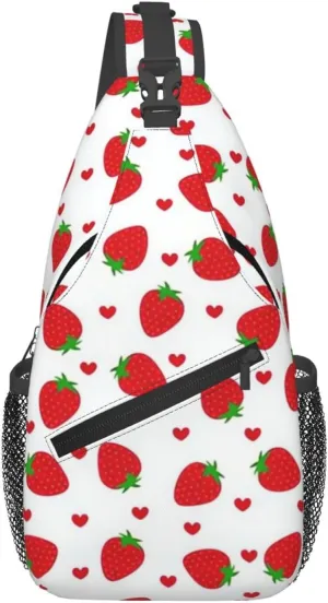 Cute Strawberry Print Sling Bags Crossbody Daypack Hiking Shoulder Strawberry Backpack for Women Men Travel Bag