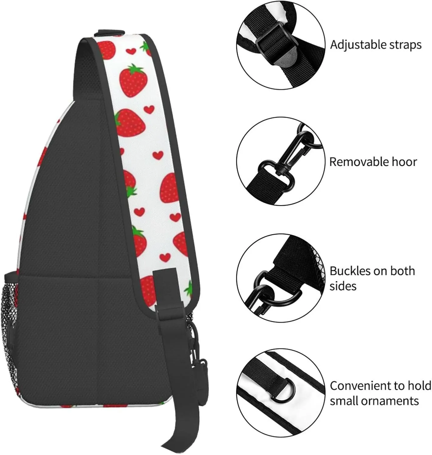 Cute Strawberry Print Sling Bags Crossbody Daypack Hiking Shoulder Strawberry Backpack for Women Men Travel Bag