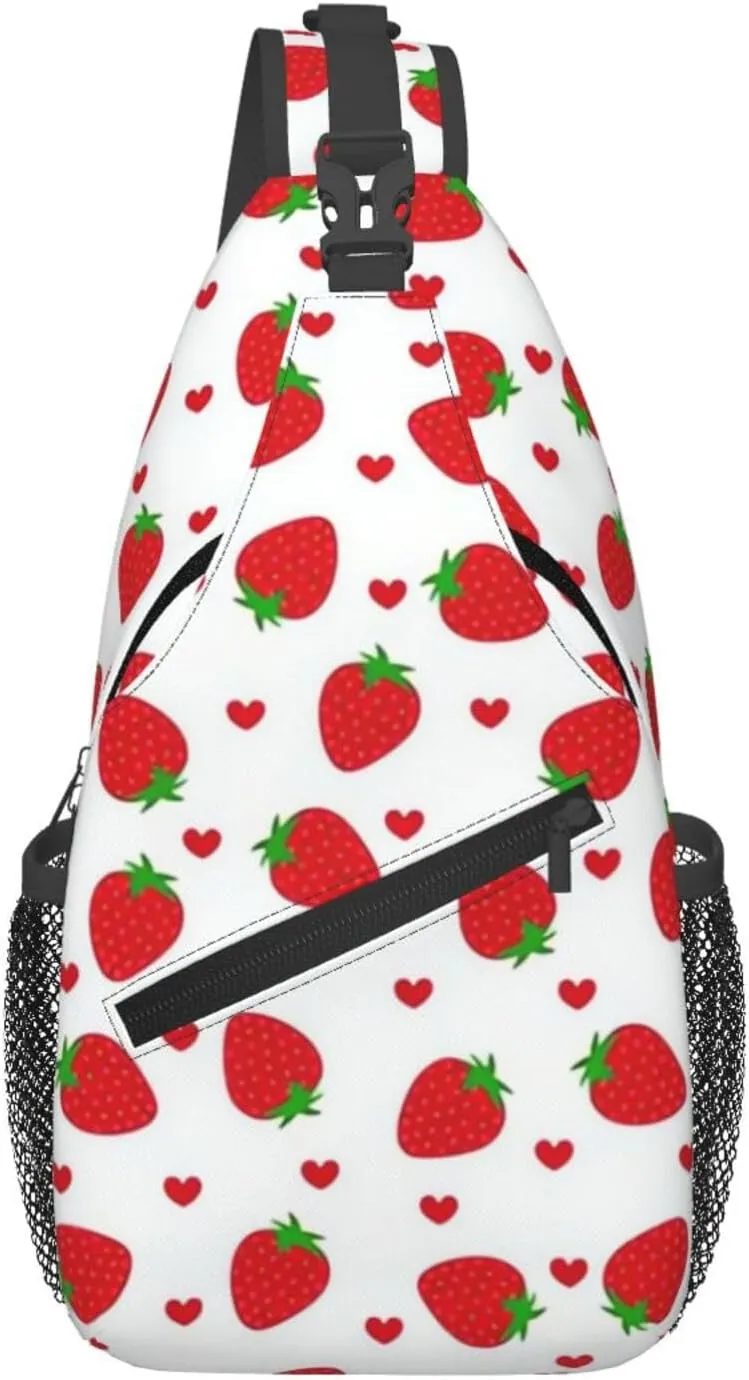 Cute Strawberry Print Sling Bags Crossbody Daypack Hiking Shoulder Strawberry Backpack for Women Men Travel Bag