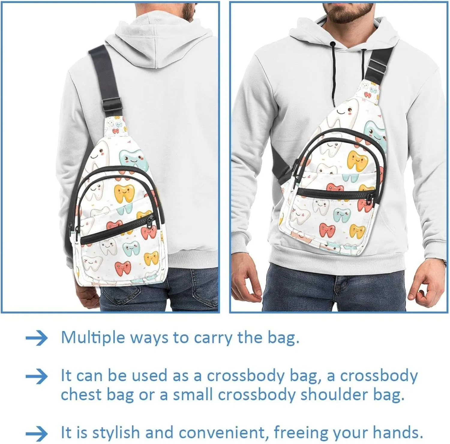 cute teeth (2) Sling Bag for Women Men Crossbody Shoulder Tote Blet Bags Backpack Fanny Pack Travel Purse