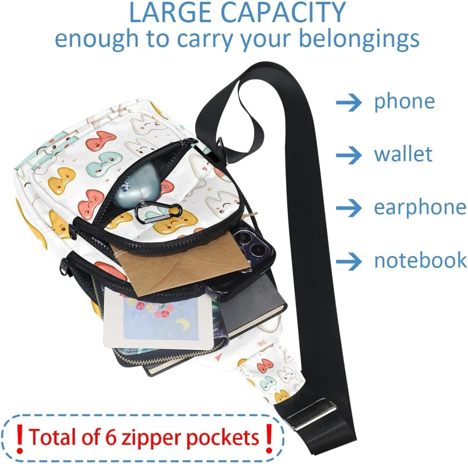 cute teeth (2) Sling Bag for Women Men Crossbody Shoulder Tote Blet Bags Backpack Fanny Pack Travel Purse