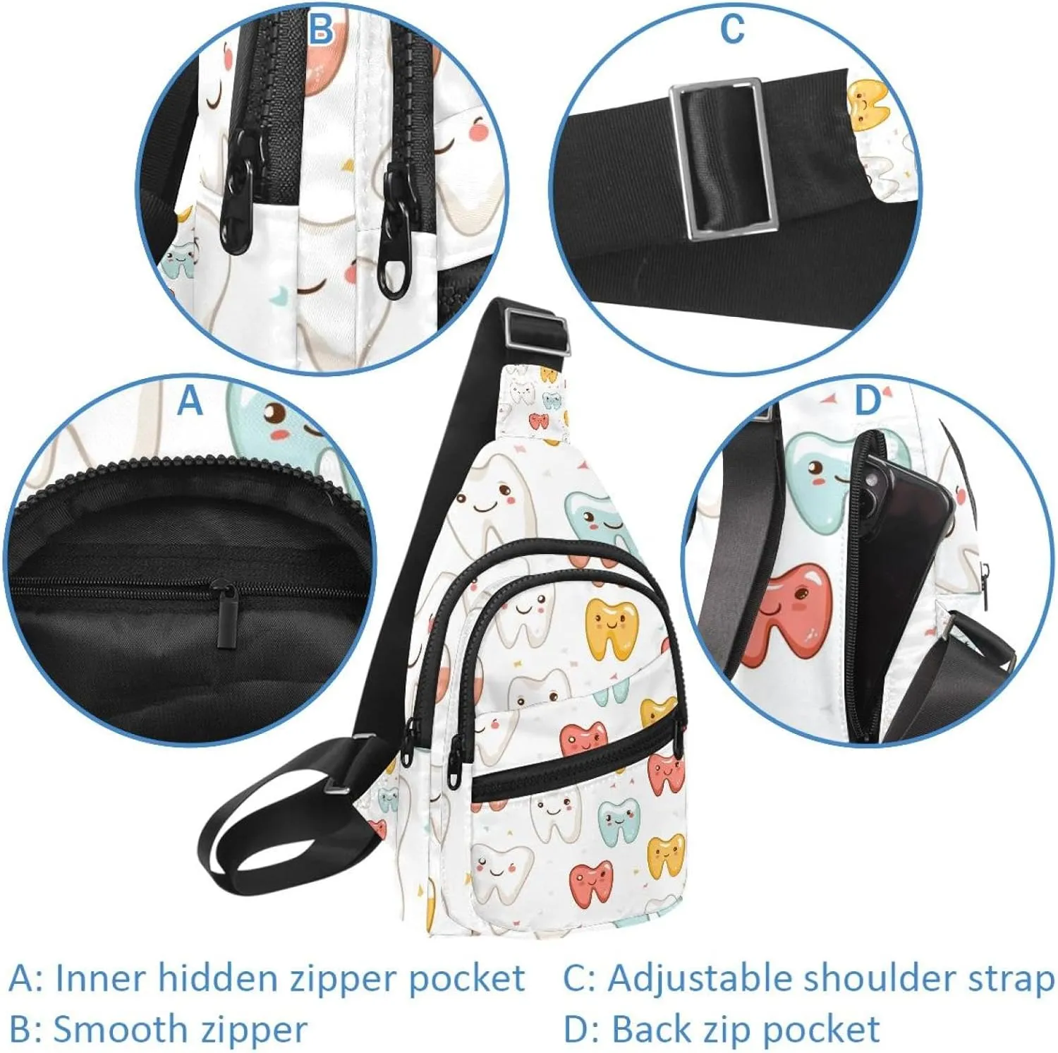 cute teeth (2) Sling Bag for Women Men Crossbody Shoulder Tote Blet Bags Backpack Fanny Pack Travel Purse
