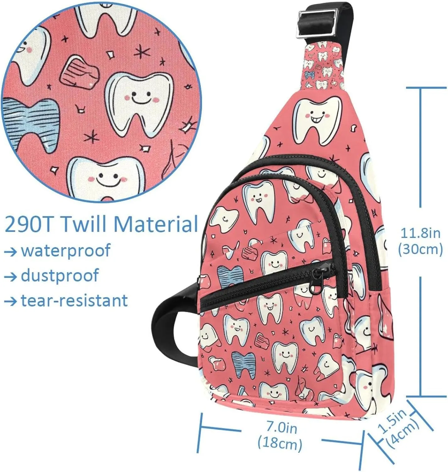 Cute Teeth Crossbody Bag with Adjustable Shoulder Strap, Shoulder Bag for Men and Women Sling Backpack for Travel, Cycling, Work, Sport