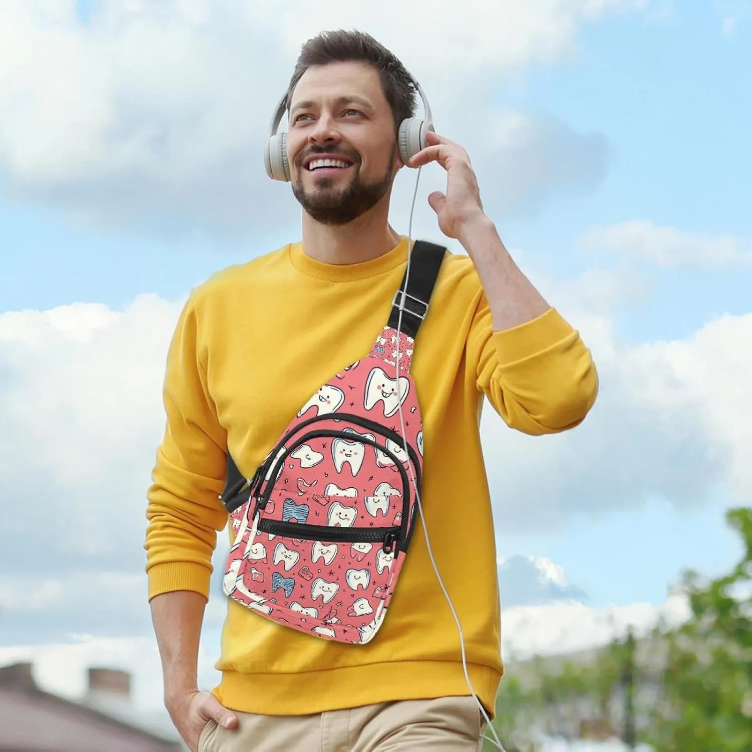 Cute Teeth Crossbody Bag with Adjustable Shoulder Strap, Shoulder Bag for Men and Women Sling Backpack for Travel, Cycling, Work, Sport