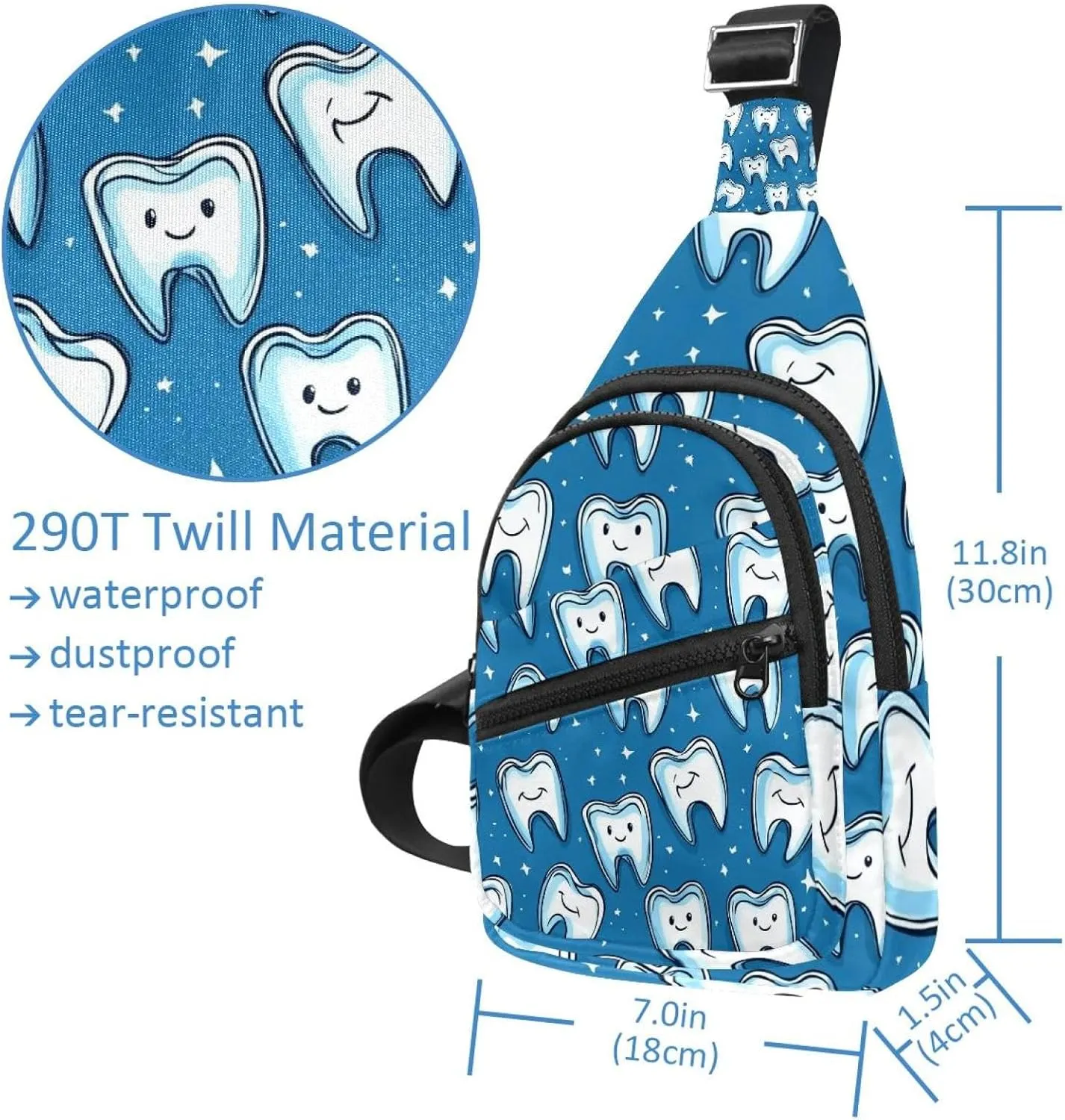 Cute Teeth Crossbody Bag with Adjustable Shoulder Strap, Shoulder Bag for Men and Women Sling Backpack for Travel, Cycling, Work, Sport