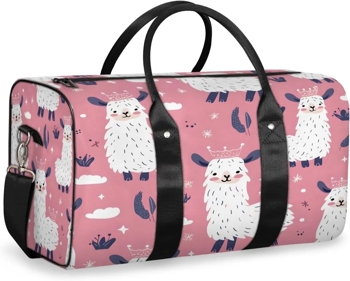 Cute Travel Duffle Bag, Sports Gym Bags for Women Men, Carry On Weekender Overnight Bag, Llama Alpaca Workout Hospital Airplane Trips Bag