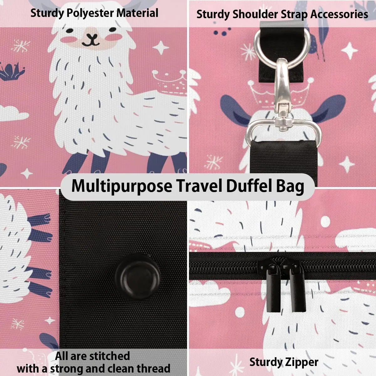 Cute Travel Duffle Bag, Sports Gym Bags for Women Men, Carry On Weekender Overnight Bag, Llama Alpaca Workout Hospital Airplane Trips Bag
