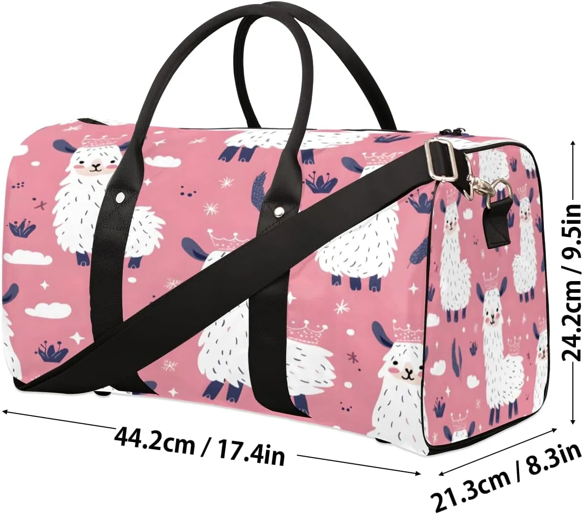 Cute Travel Duffle Bag, Sports Gym Bags for Women Men, Carry On Weekender Overnight Bag, Llama Alpaca Workout Hospital Airplane Trips Bag