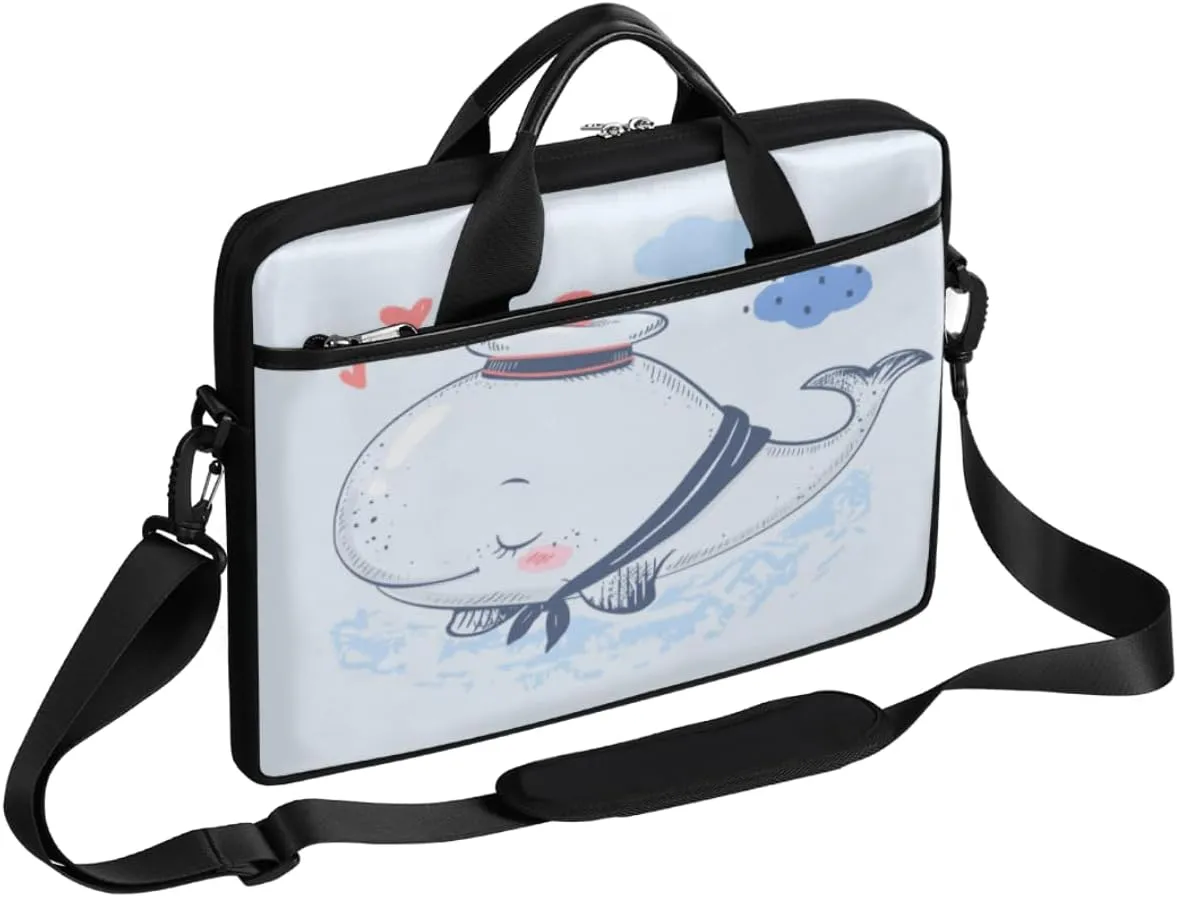 Cute Whale Sailor Cartoon Laptop Shoulder Bag Computer Bag Sleeves Briefcase Laptop Shoulder Messenger Bag with Handle Strap, Fits Laptop 14-15.6 Inch