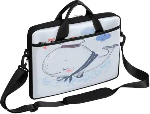 Cute Whale Sailor Cartoon Laptop Shoulder Bag Computer Bag Sleeves Briefcase Laptop Shoulder Messenger Bag with Handle Strap, Fits Laptop 14-15.6 Inch