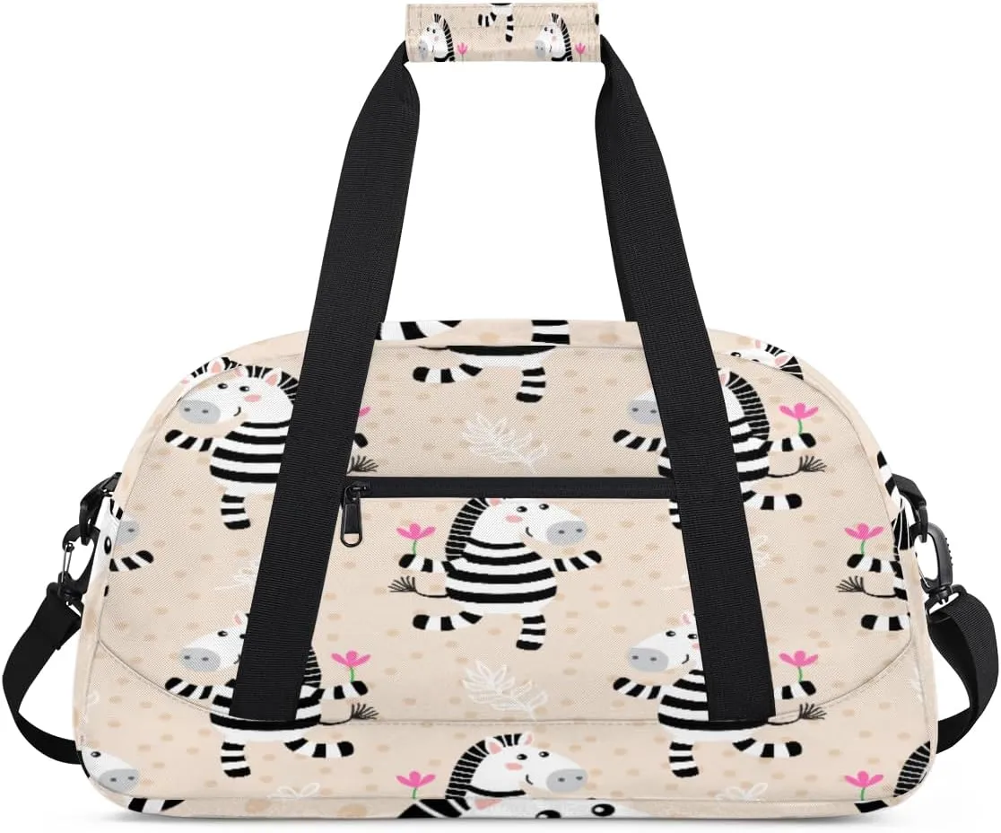 Cute Zebra Gym Duffel Bag for Men Women Cartoon Lmage Sports Tote Bag with Adjustable Shoulder Strap for Dance Gymnastics Traveling Outdoor Camping Overnight Stay