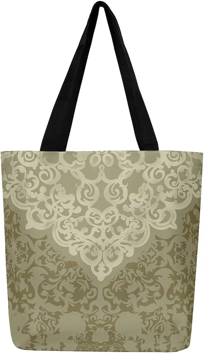 Damask Canvas Tote Bag for Women Gothic Travel Shopping Bag,Victorian Reusable Grocery Shoulder Bag