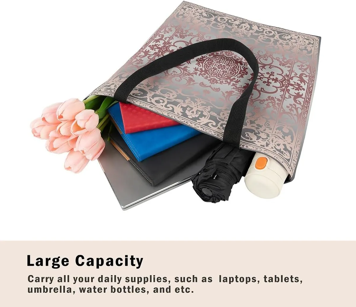 Damask Canvas Tote Bag for Women Gothic Travel Shopping Bag,Victorian Reusable Grocery Shoulder Bag