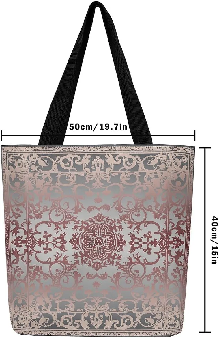 Damask Canvas Tote Bag for Women Gothic Travel Shopping Bag,Victorian Reusable Grocery Shoulder Bag