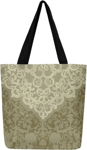 Damask Canvas Tote Bag for Women Gothic Travel Shopping Bag,Victorian Reusable Grocery Shoulder Bag