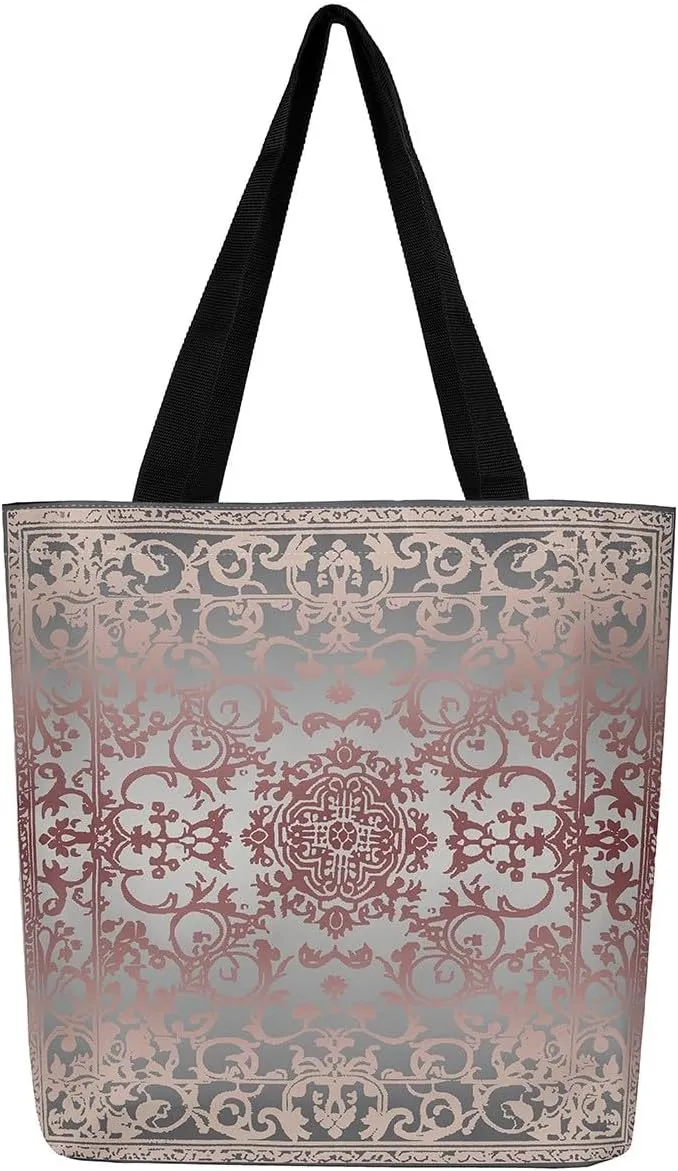 Damask Canvas Tote Bag for Women Gothic Travel Shopping Bag,Victorian Reusable Grocery Shoulder Bag