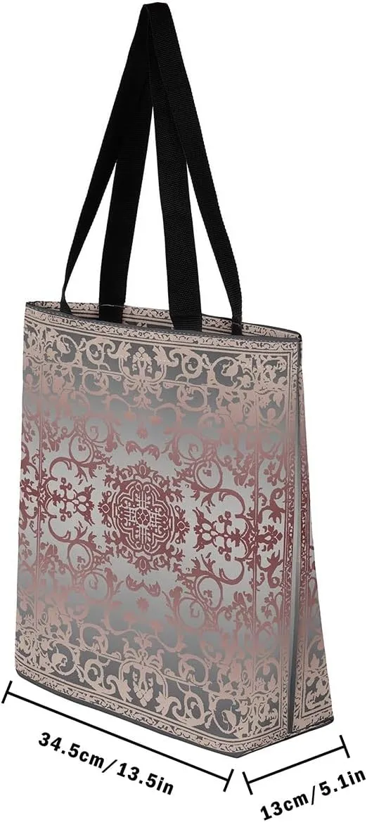 Damask Canvas Tote Bag for Women Gothic Travel Shopping Bag,Victorian Reusable Grocery Shoulder Bag