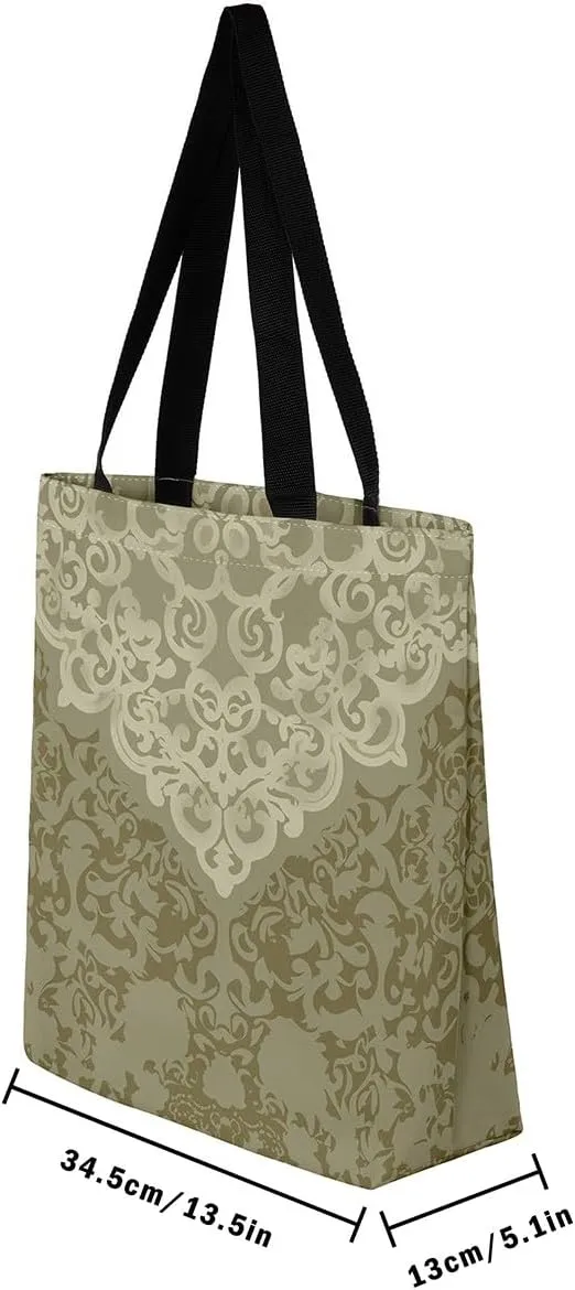 Damask Canvas Tote Bag for Women Gothic Travel Shopping Bag,Victorian Reusable Grocery Shoulder Bag