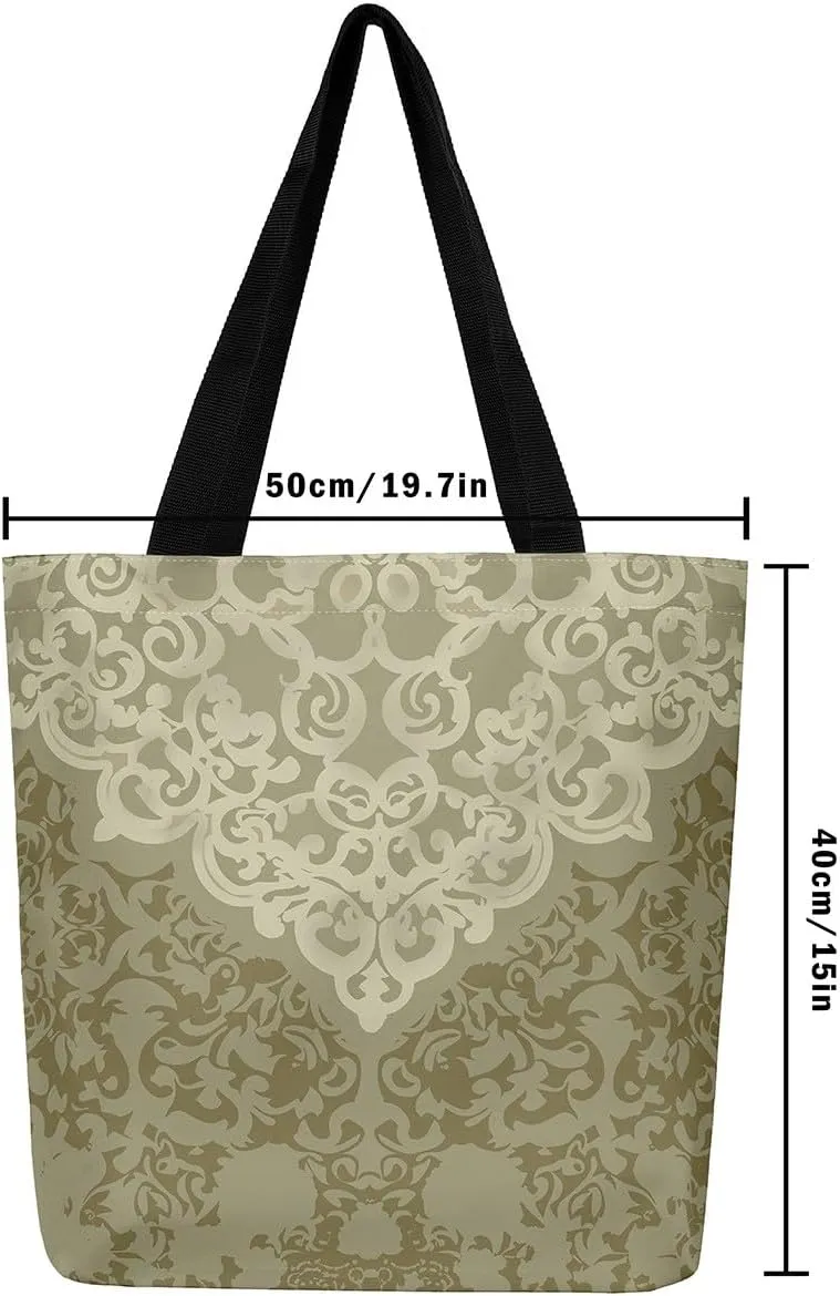Damask Canvas Tote Bag for Women Gothic Travel Shopping Bag,Victorian Reusable Grocery Shoulder Bag