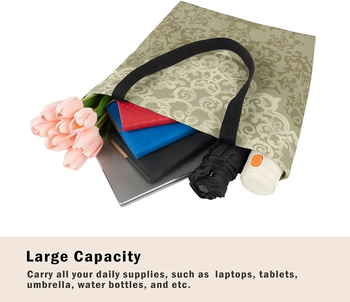 Damask Canvas Tote Bag for Women Gothic Travel Shopping Bag,Victorian Reusable Grocery Shoulder Bag