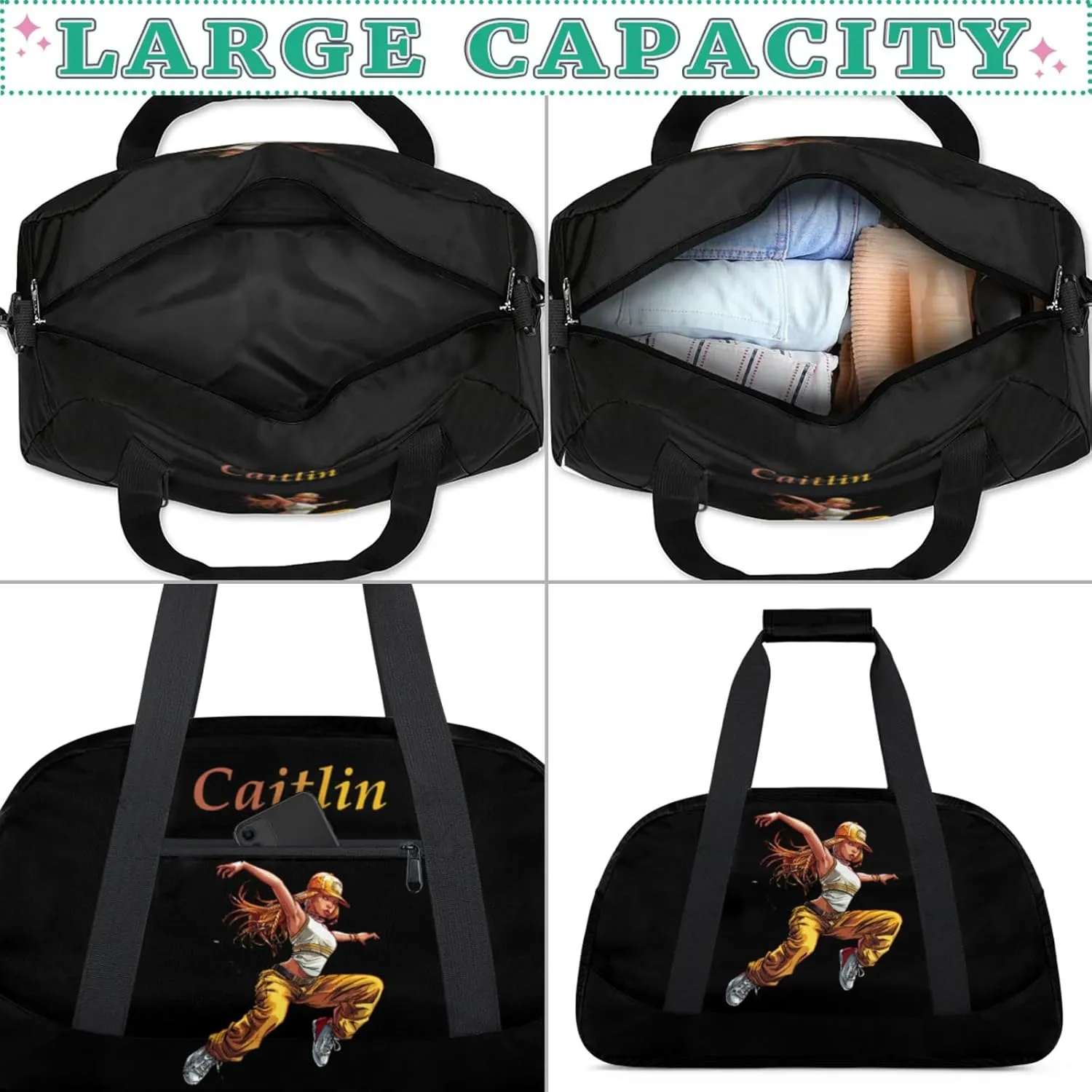 Dance Duffle-Bag for Teens Girls,Custom Hip-Hop-Bag for Dancer,Carry-on Lightweight for Travel-Duffle,Overnight,Workout Hip-hop Dance Yellow