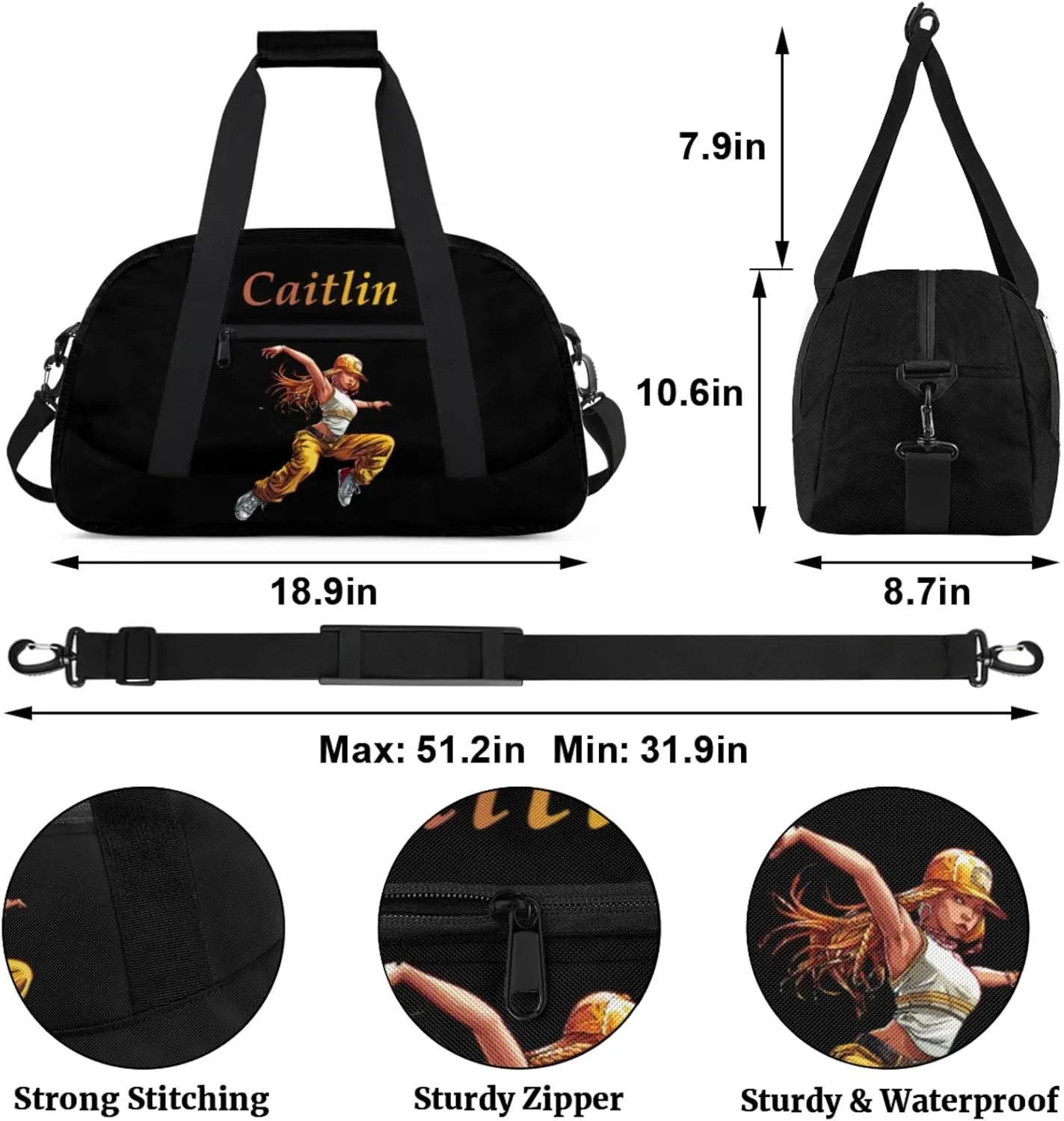 Dance Duffle-Bag for Teens Girls,Custom Hip-Hop-Bag for Dancer,Carry-on Lightweight for Travel-Duffle,Overnight,Workout Hip-hop Dance Yellow