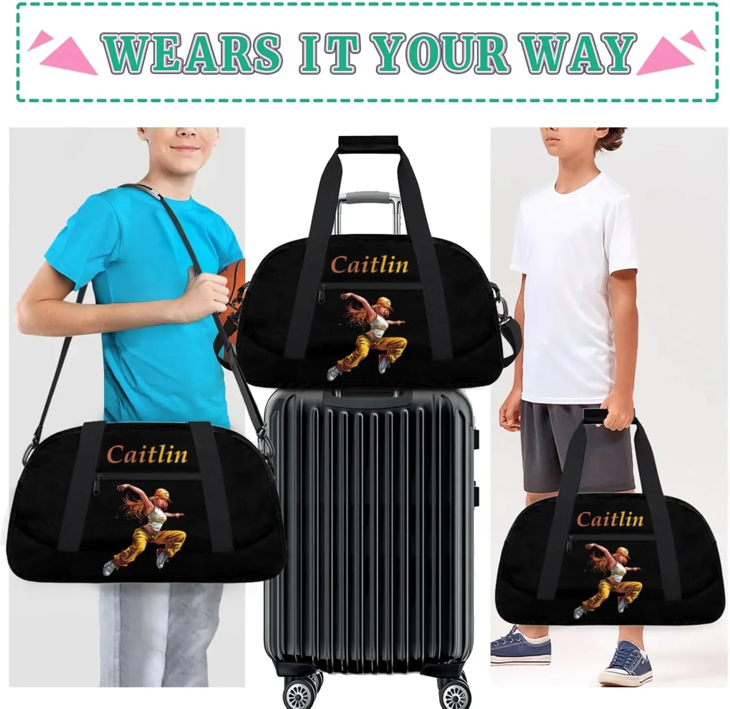 Dance Duffle-Bag for Teens Girls,Custom Hip-Hop-Bag for Dancer,Carry-on Lightweight for Travel-Duffle,Overnight,Workout Hip-hop Dance Yellow