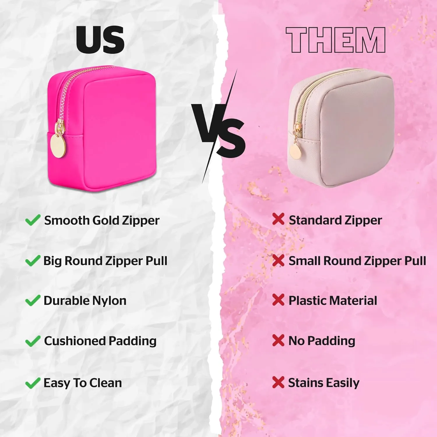 DANCOUR Nylon Makeup Bags for Women Large Preppy Travel Toiletry Pouch Cosmetic Bag Makeup Organizer