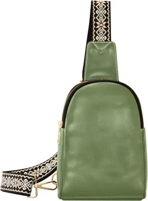 Dark Green Crossbody Sling Bag for Women Men Leather Chest Bags Purse Adjustable Cross Body Daypack for Cycling Hiking Running
