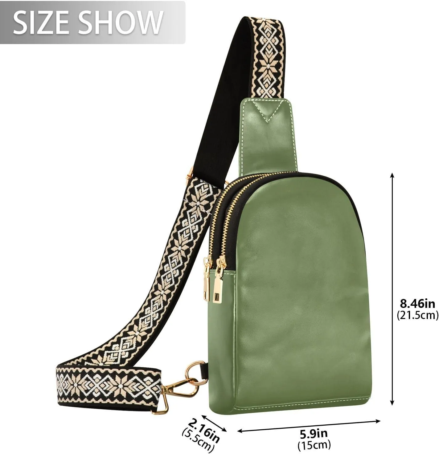 Dark Green Crossbody Sling Bag for Women Men Leather Chest Bags Purse Adjustable Cross Body Daypack for Cycling Hiking Running